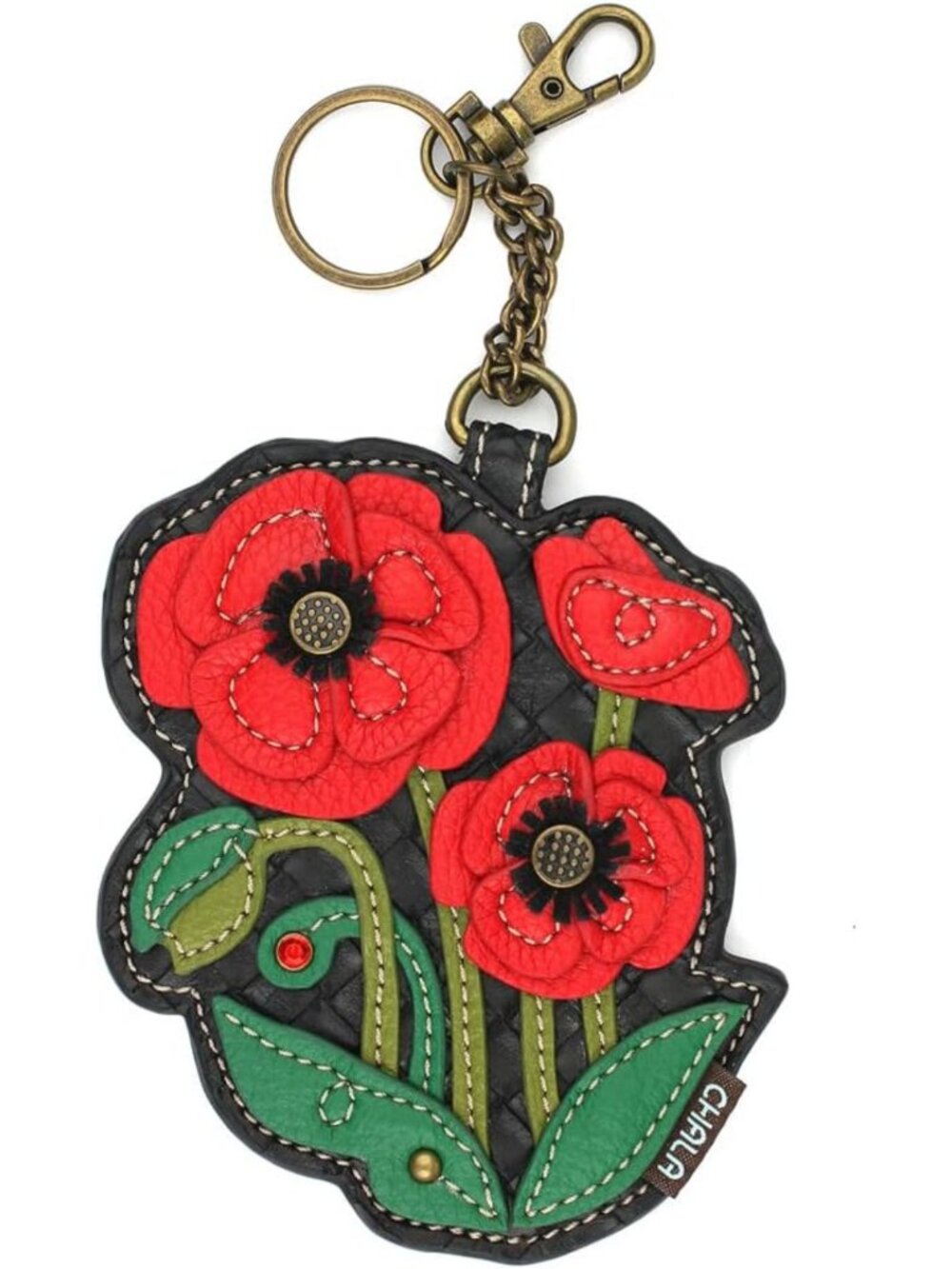 Chic Decorative Key Fob & Coin Purse Accessory - Plant Life Design, Red Poppy